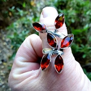 New Unique Garnet Adjustable 925 Silver Statement Ring.